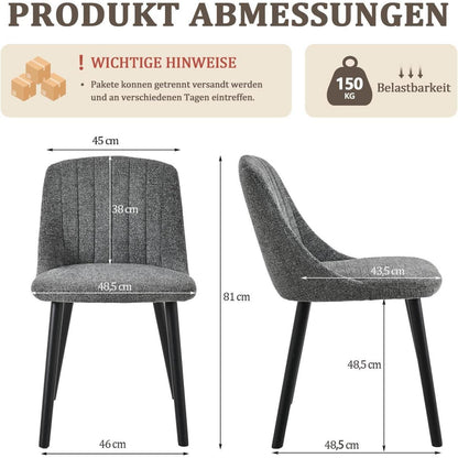 Graue Esszimmerstühle 4er Set mit Samtbezug & Holzbeinen