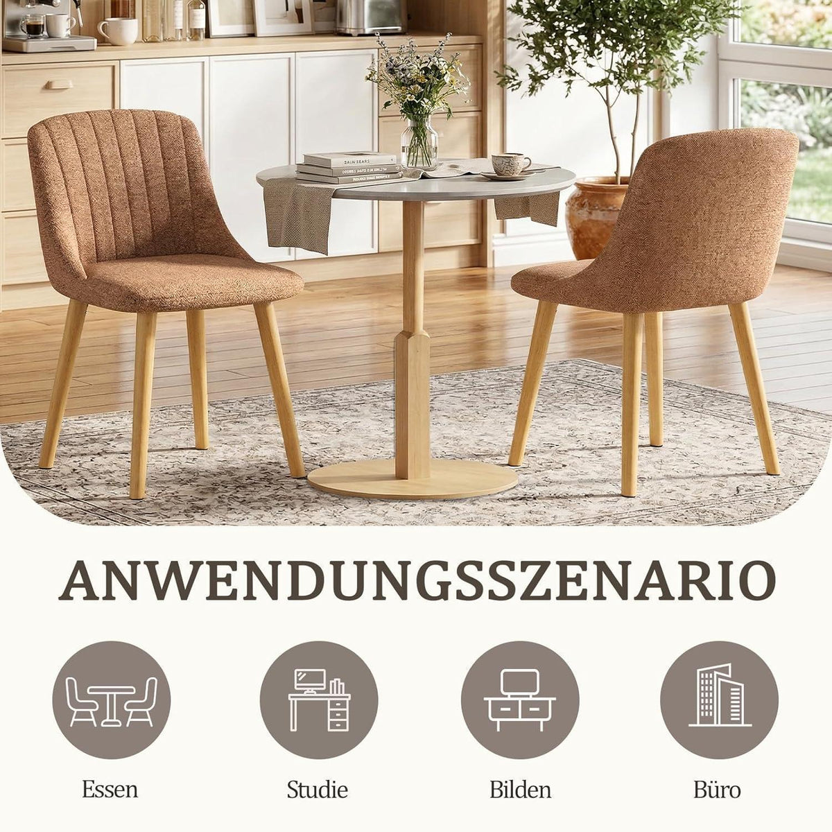 Esszimmerstuhl Braun-meliert Samt 6er Set mit Holzbeinen