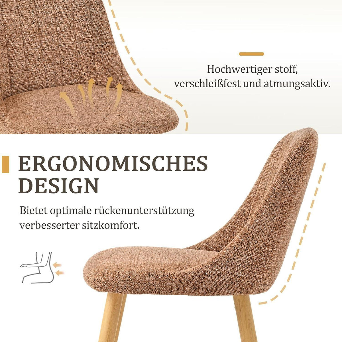 Esszimmerstuhl Braun-meliert Samt 6er Set mit Holzbeinen