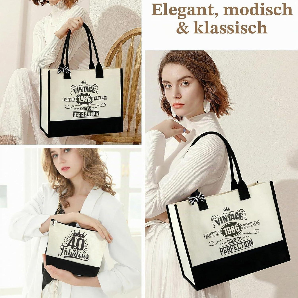 40. Geburtstag Geschenkset Vintage 1986 Canvas Tasche & Kosmetiktasche