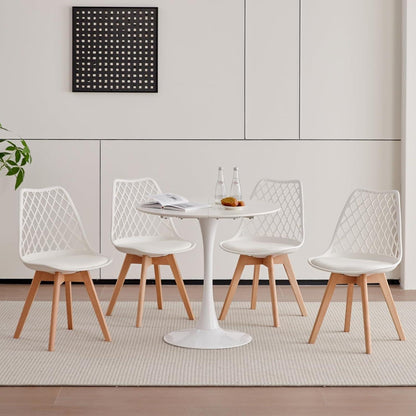 8 Esszimmerstühle mit Netzrückenlehne & Buchenholzbeinen - Weiß