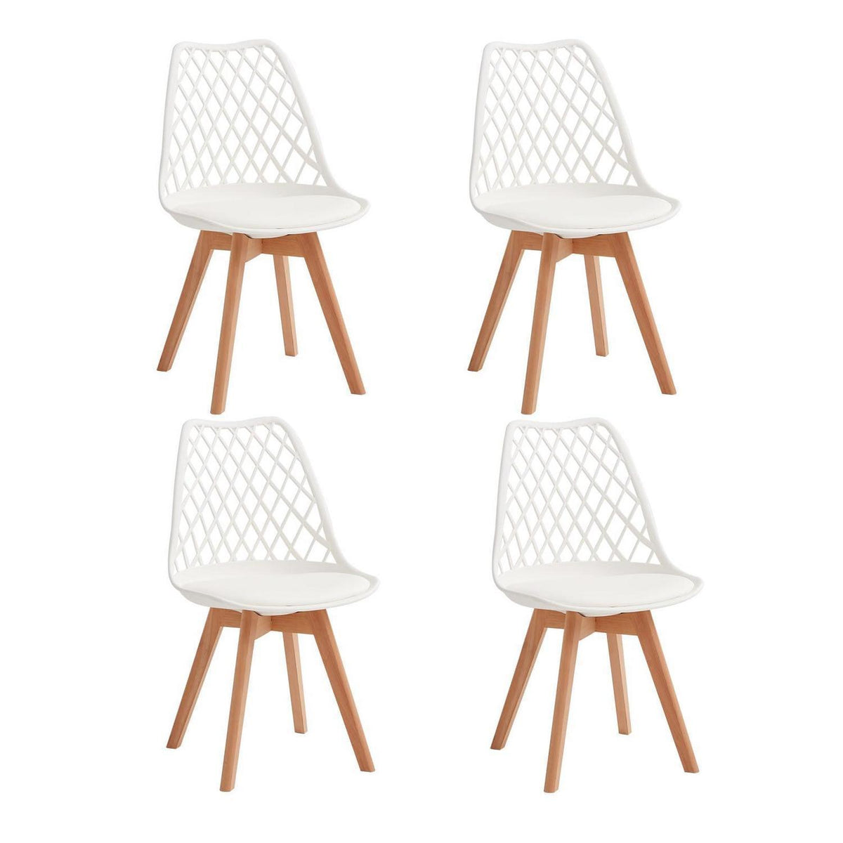 Esszimmerstuhl Set 4er-Pack, Weiß, Netzrückenlehne & Holzbeine