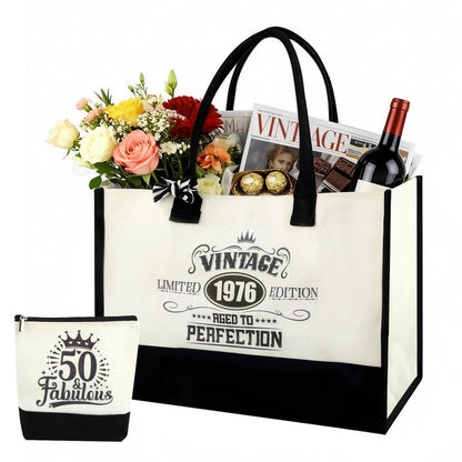 50. Geburtstag Geschenkset Vintage 1976 Canvas Tasche & Kosmetiktasche