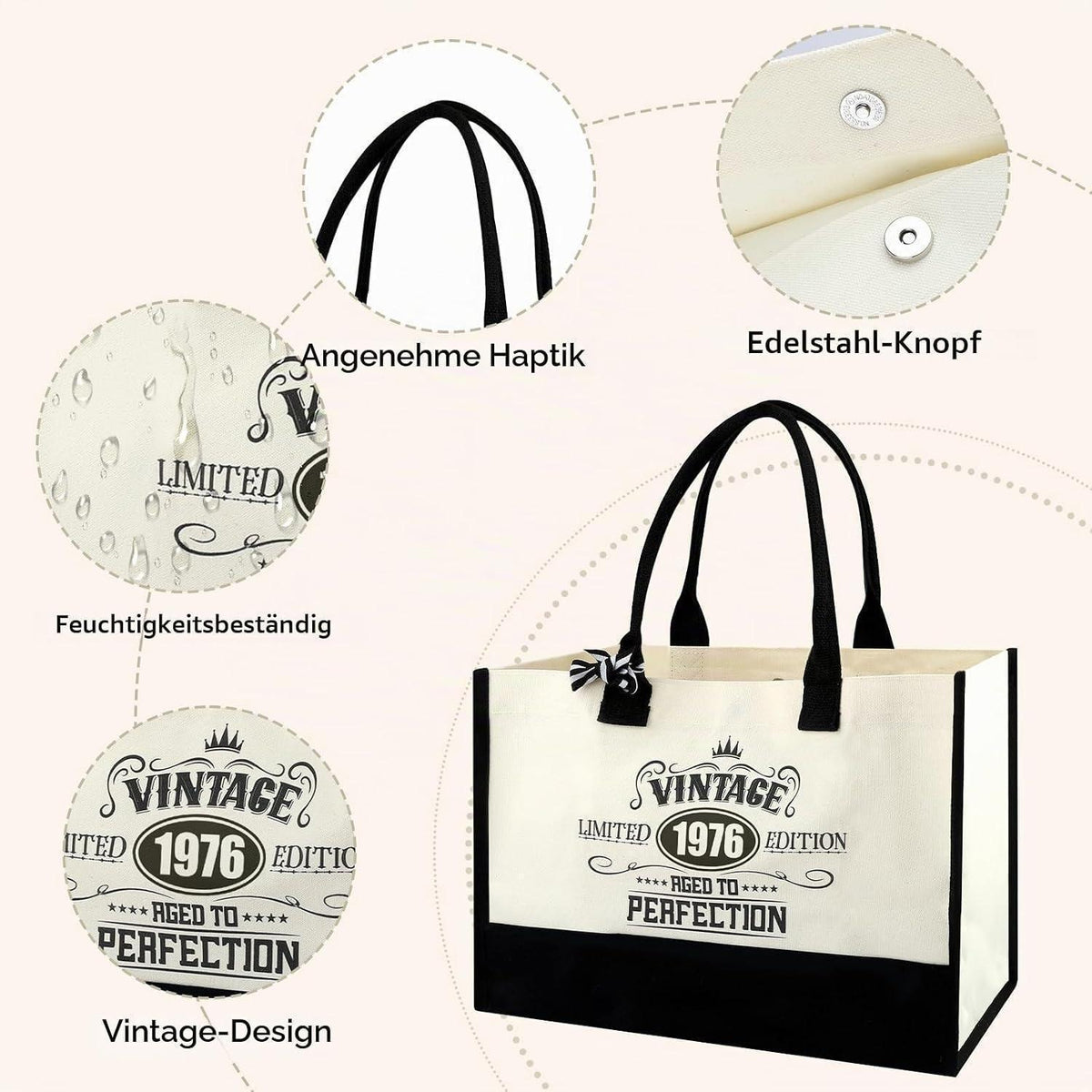 50. Geburtstag Geschenkset Vintage 1976 Canvas Tasche & Kosmetiktasche
