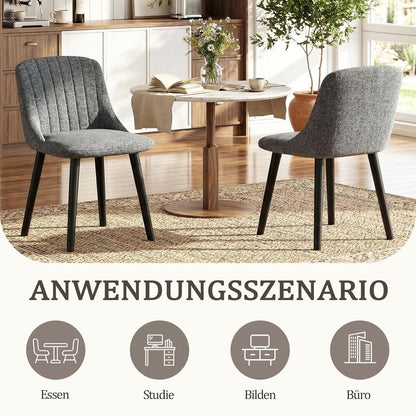 Graue Esszimmerstühle 2er Set mit Samtbezug & Holzbeinen