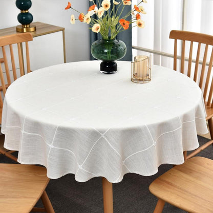 Runde Tischdecke Leinenoptik 150 cm Weiß – Abwaschbar