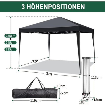 3x3m Faltpavillon mit 4 Seiten – Wasserdicht & UV-Schutz