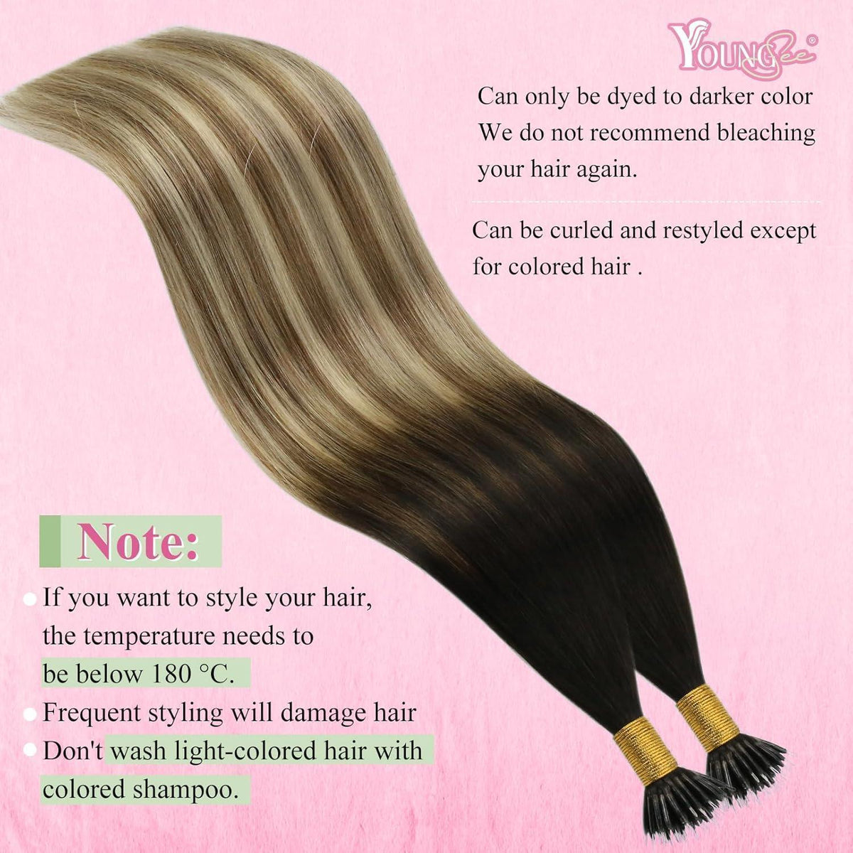 Echthaar Nano Ring Extensions Dunkelbraun Balayage 50cm