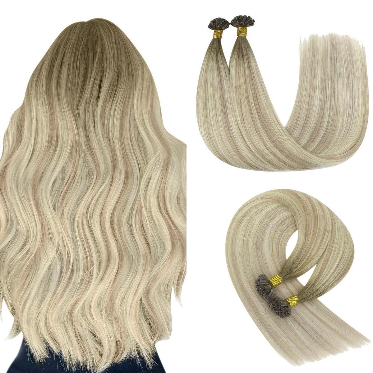 Echthaar Bonding Extensions Blond Ombre 35cm