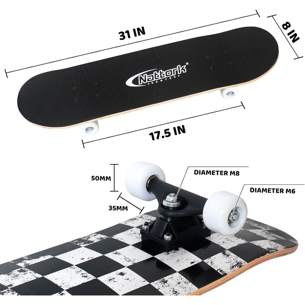 Komplett Skateboard 31 Zoll – Checkerboard Design für Anfänger