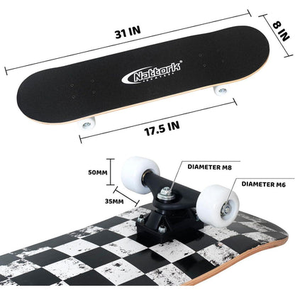 Komplett Skateboard 31 Zoll – Checkerboard Design für Anfänger