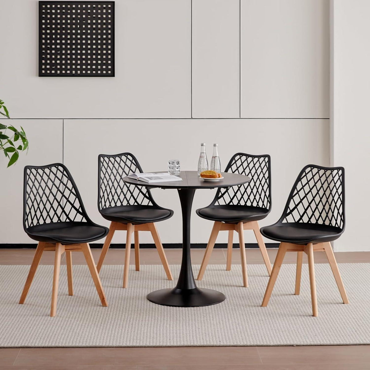 6 Esszimmerstühle mit Netzrückenlehne & Buchenholzbeinen Schwarz