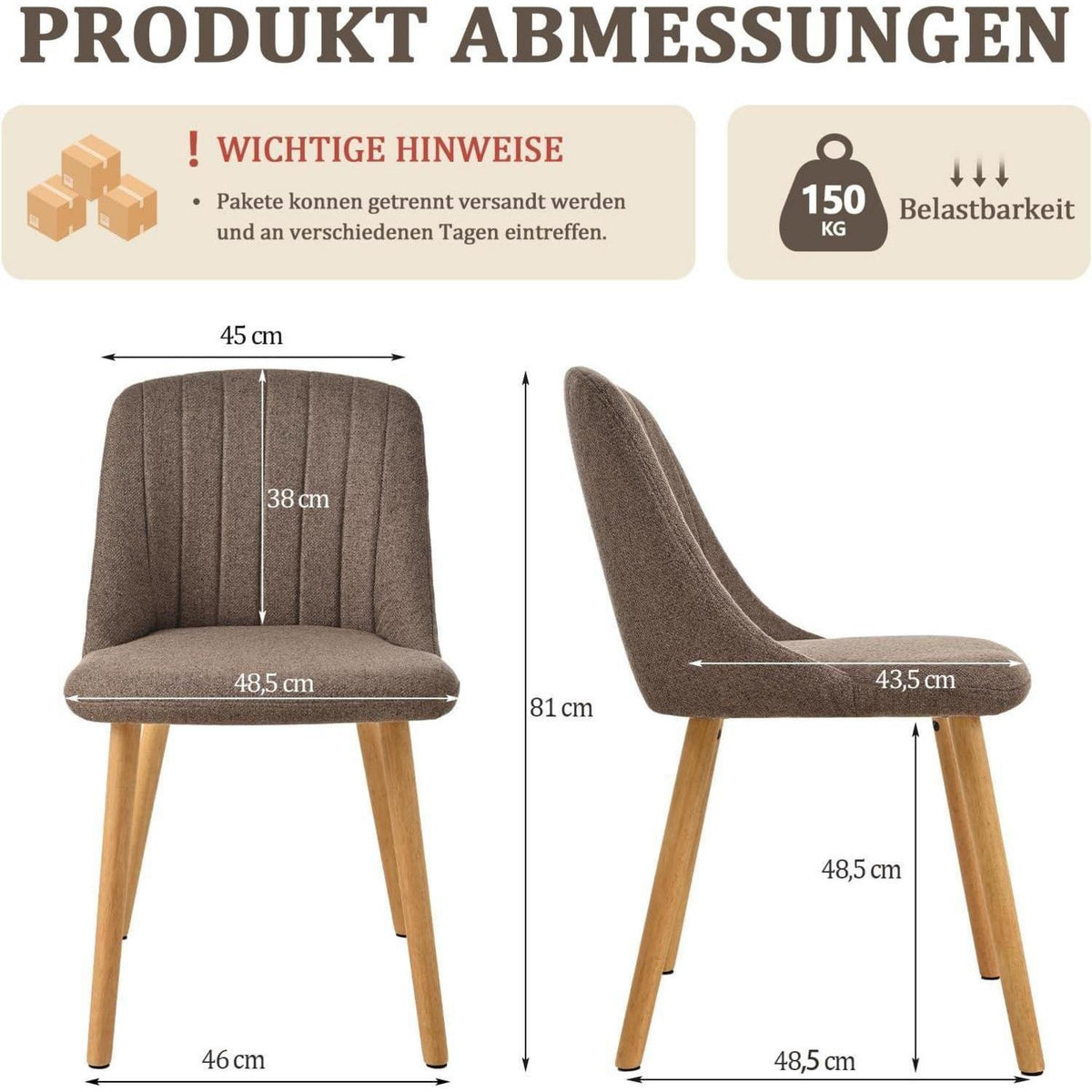 Esszimmerstuhl Braun 6er Set | Polsterstuhl Holzbeine | Ergonomisch