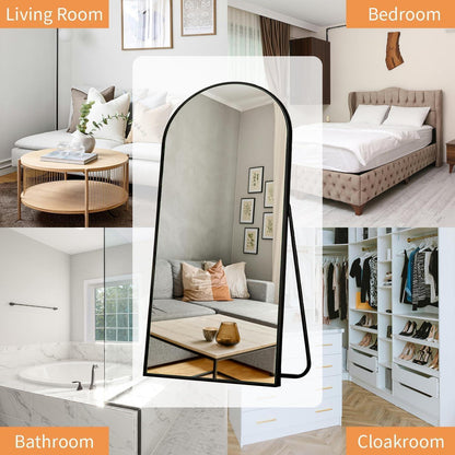 Großer Bogen Standspiegel 181x76 cm – Gehärtetes Glas, Schwarz