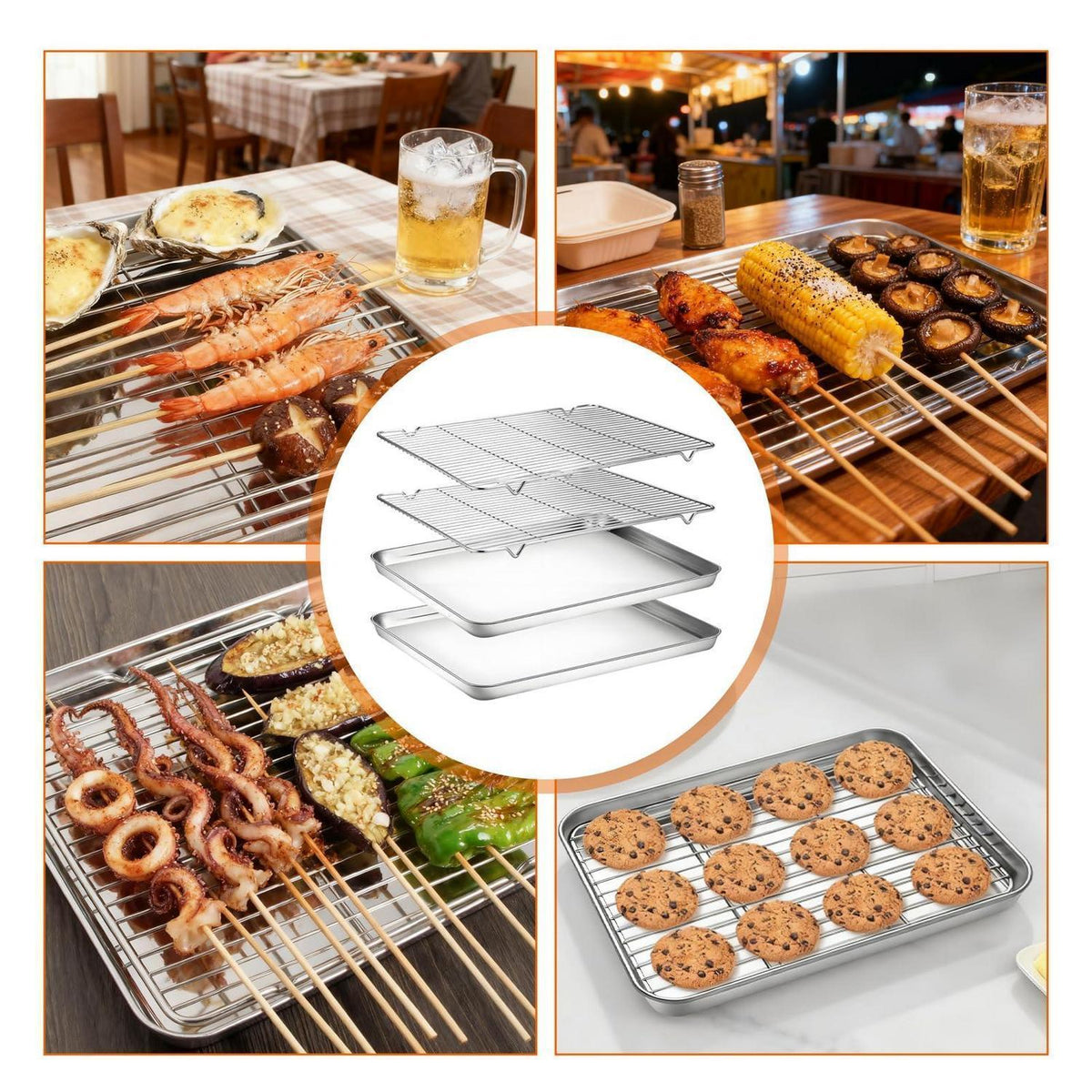 Edelstahl Backblech mit Abkühlgitter – Rechteckiges Kuchenblech 27x20cm