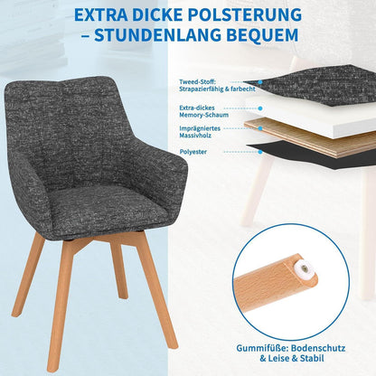Drehbarer Esszimmerstuhl Set Grau - 4er Pack mit Armlehnen