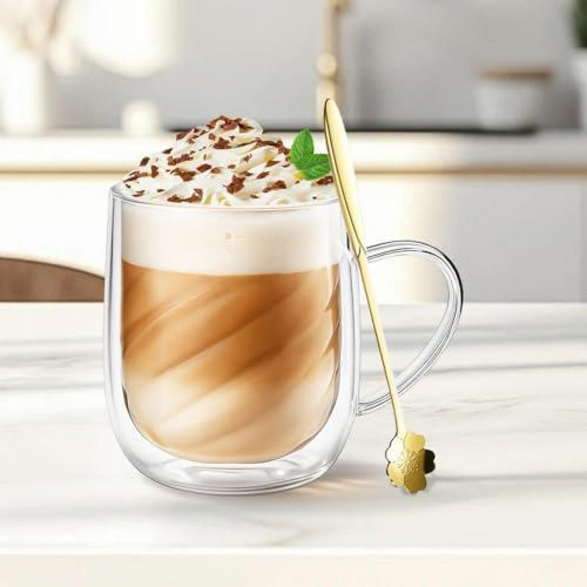 4er Set Doppelwandige Kaffeegläser mit Löffeln – 350ml