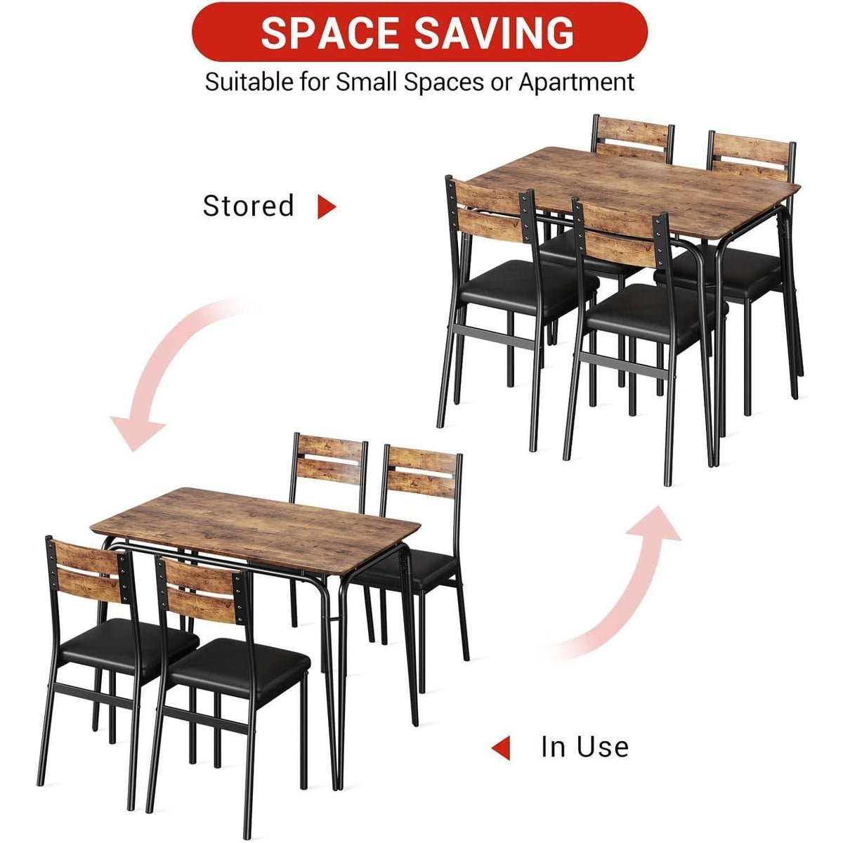 5-teiliges Esszimmer-Set für 4 Personen – Platzsparend & Modern