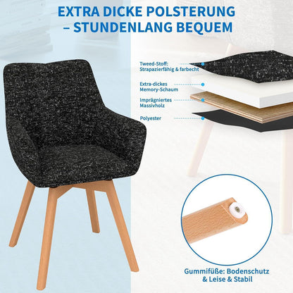 Drehbare Esszimmerstühle 4er Set mit Armlehnen, Schwarz
