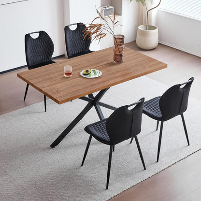 Esstisch Set 140x78cm mit 4 Esszimmerstühlen Dunkelbraun/Schwarz