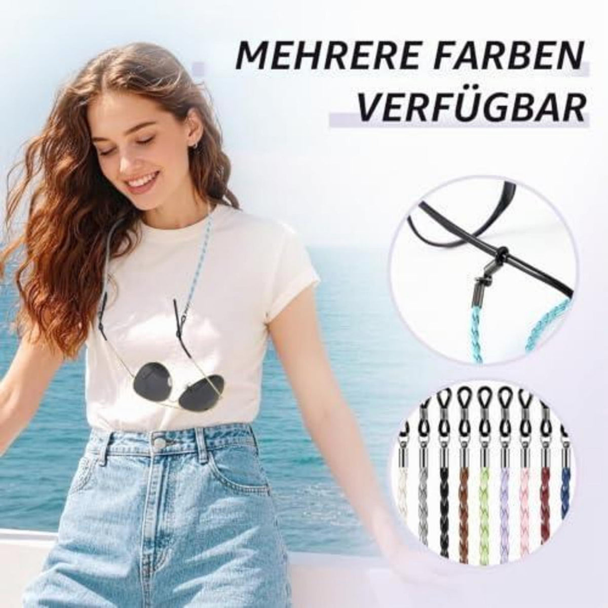10er Set Brillenkette Damen & Herren – Verstellbar & Rutschfest in Lederoptik