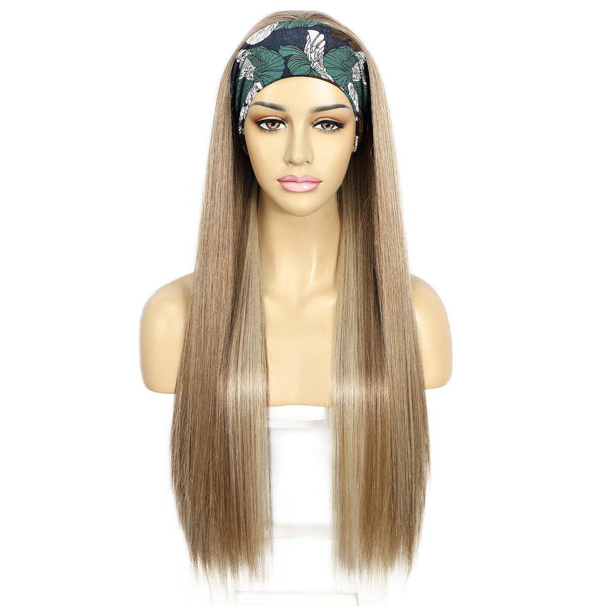 Stirnband Perücke glattes Haar Blond Highlights Synthetisch 26 Zoll