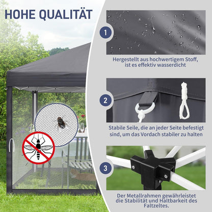 Faltpavillon 3x3 mit Moskitonetz & UV-Schutz – Anthrazit
