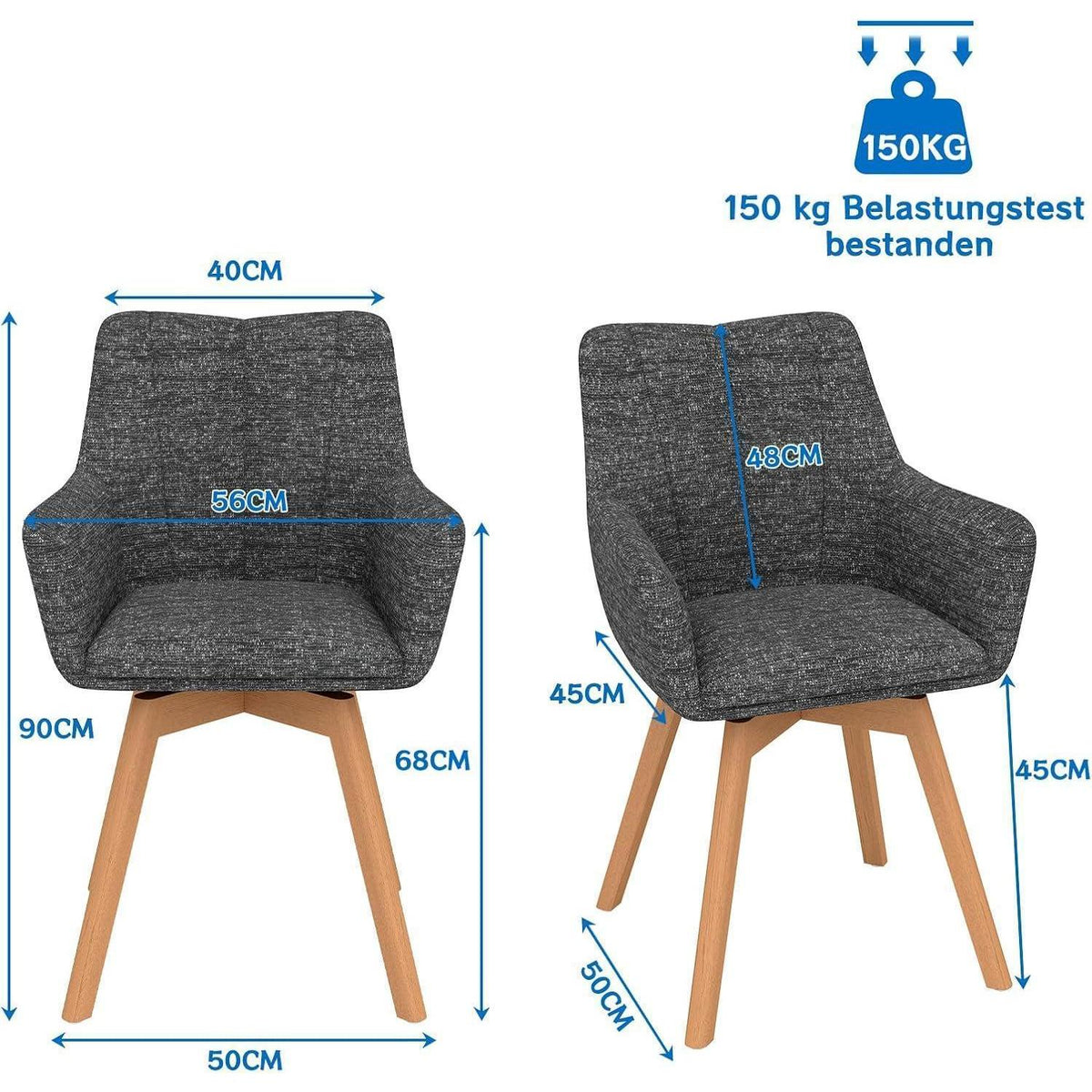 Drehbare Esszimmerstühle 2er Set Grau – Bequeme Polsterstühle