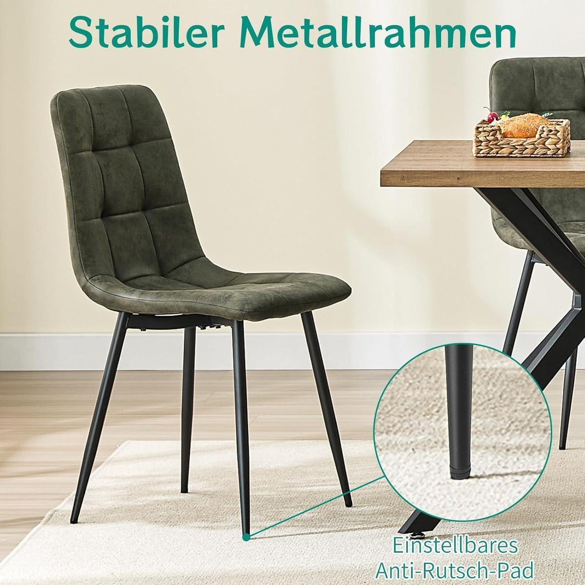 Gepolsterte Esszimmerstühle 4er Set, Grün, Modernes Design