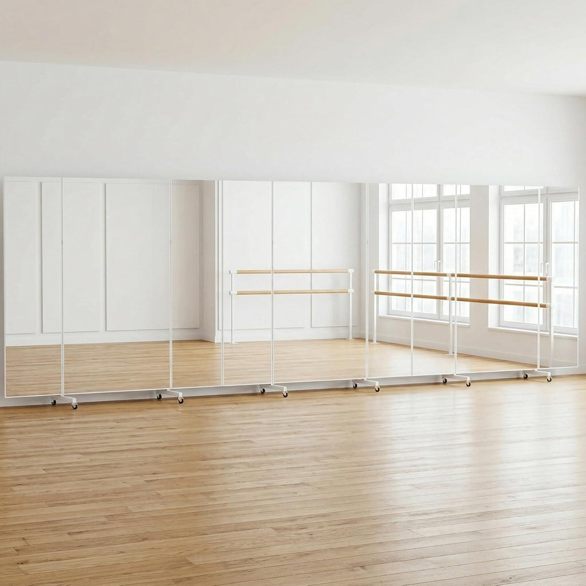 3-Fach Faltbarer Ganzkörperspiegel 240x190cm – Weiß, Standspiegel mit Rollen