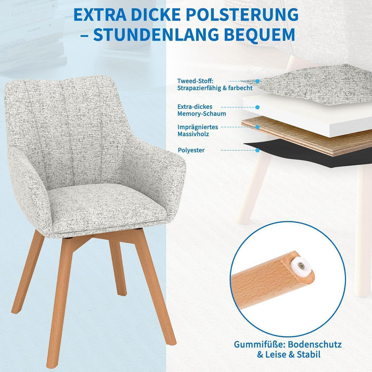 Drehbare Esszimmerstühle 2er Set Beige – Komfortabler Polsterstuhl