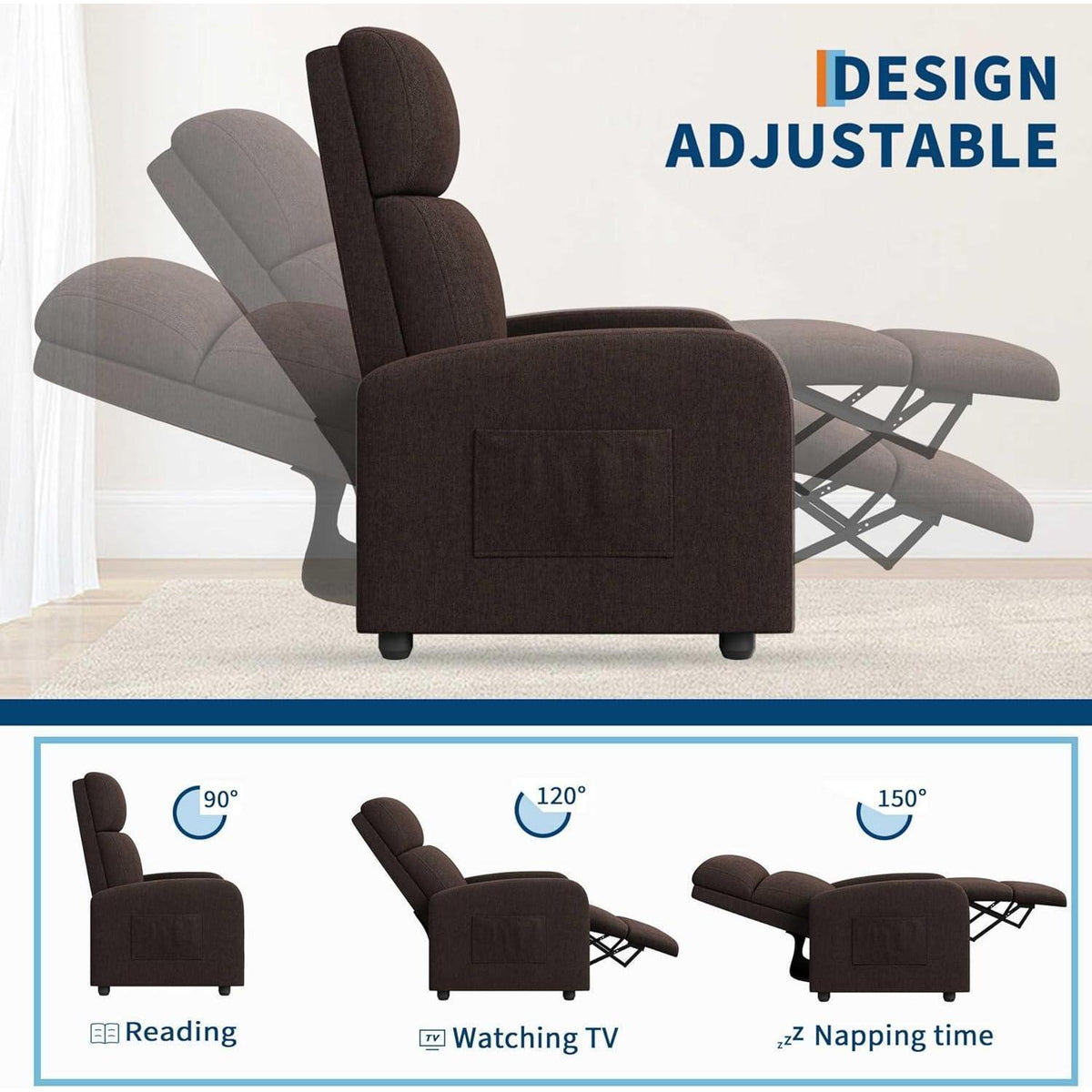 Relaxsessel mit Liegefunktion – Braun, Verstellbar & Bequem