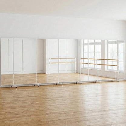 3-Fach Faltbarer Ganzkörperspiegel 240x210cm – Weiß, Standspiegel mit Rollen