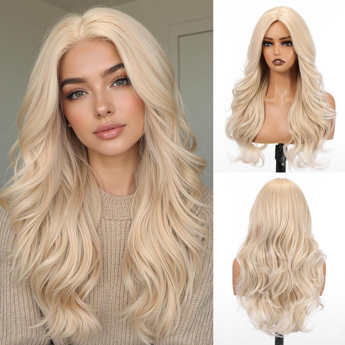 Lange Blonde Lockenperücke mit Pony – 56cm Synthetik