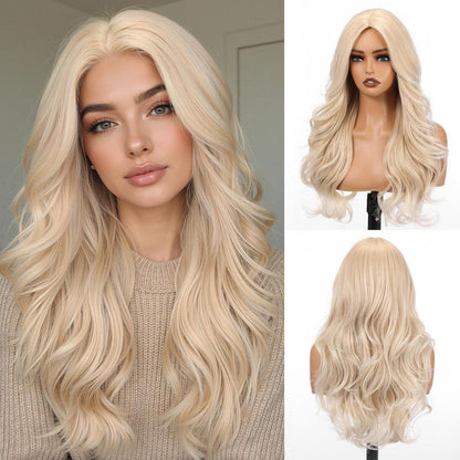 Lange Blonde Lockenperücke mit Pony – 56cm Synthetik