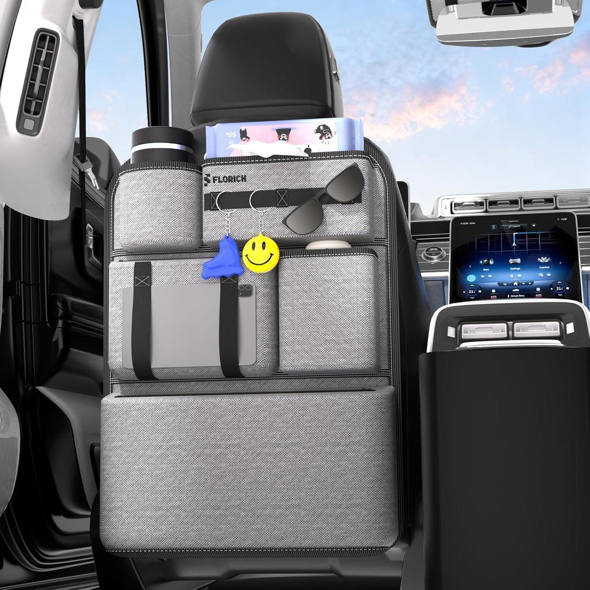 Autositz Organizer mit MOLLE-System – Grau