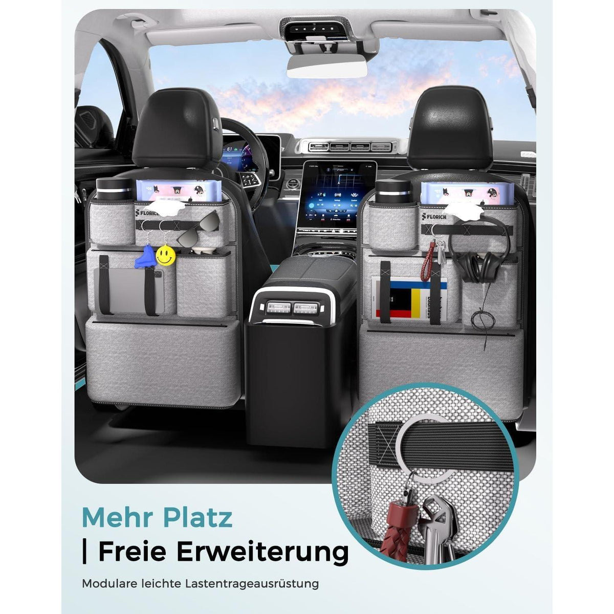 Autositz Organizer mit MOLLE-System – Grau