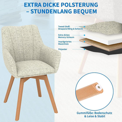 Drehbare Esszimmerstühle 2er Set mit Armlehnen, Khaki