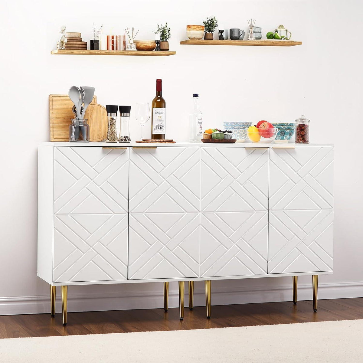 Weißes Sideboard mit Fächern – Anrichte & Stauraumschrank
