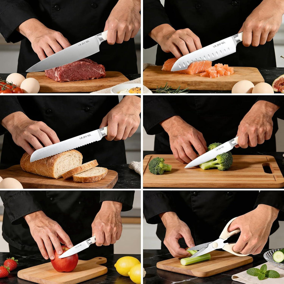 7-teiliges Küchenmesser-Set Edelstahl mit Block