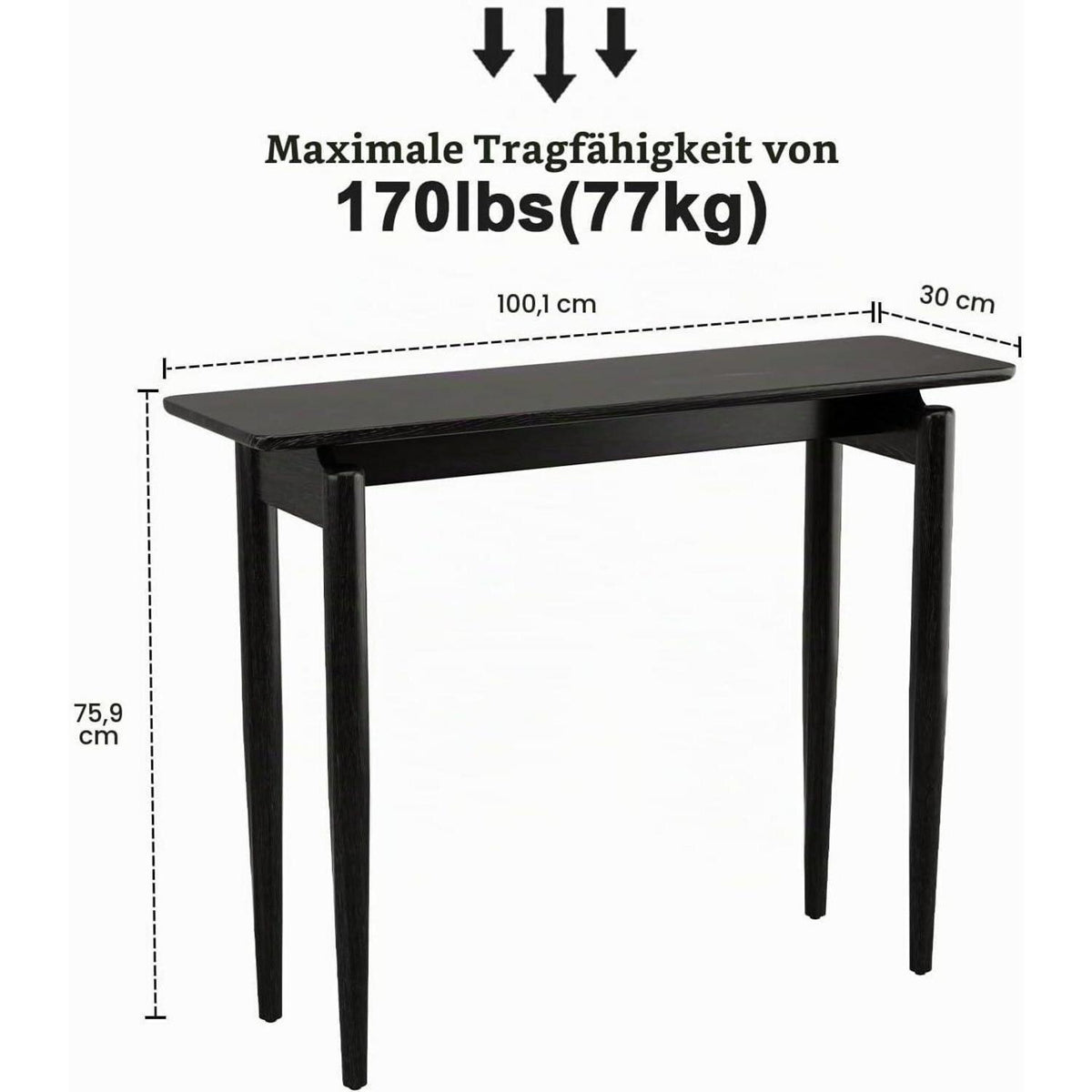 Schmaler Konsolentisch Holz Schwarz – 100x30x76 cm