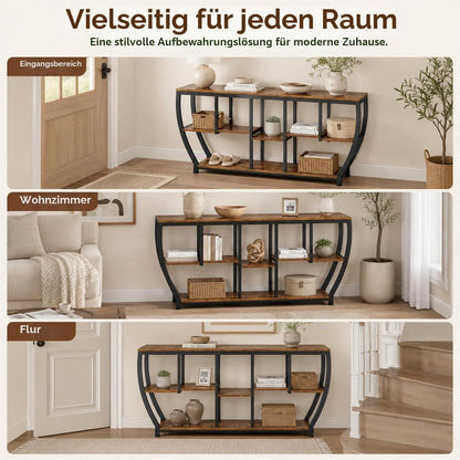 Schmaler Konsolentisch 160cm – Vintagebraun, Beistelltisch für Flur & Wohnzimmer