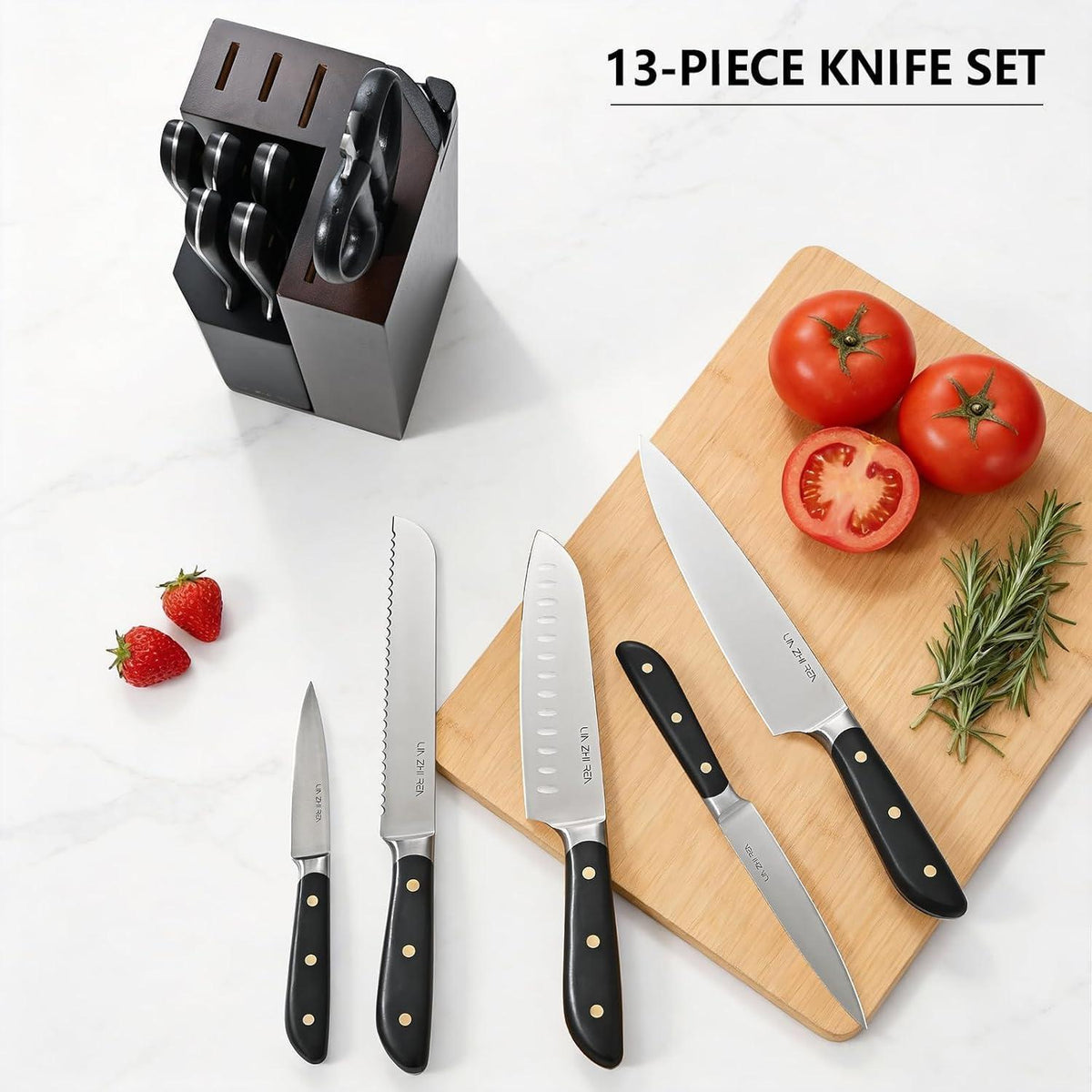 13-teiliges Küchenmesser-Set Edelstahl mit Messerblock & Messerschärfer