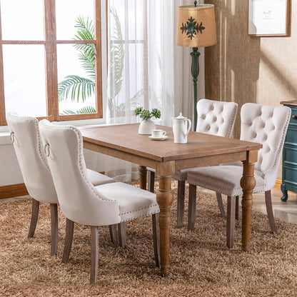 Samt Esszimmerstühle 6er Set mit Massivholzbeinen, Beige