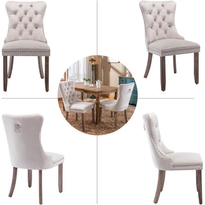 Samt Esszimmerstühle 6er Set mit Massivholzbeinen, Beige