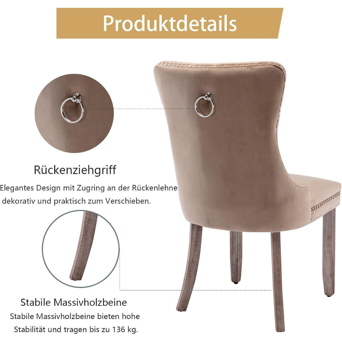 Gepolsterte Esszimmerstühle 2er-Set, Samt & Massivholz