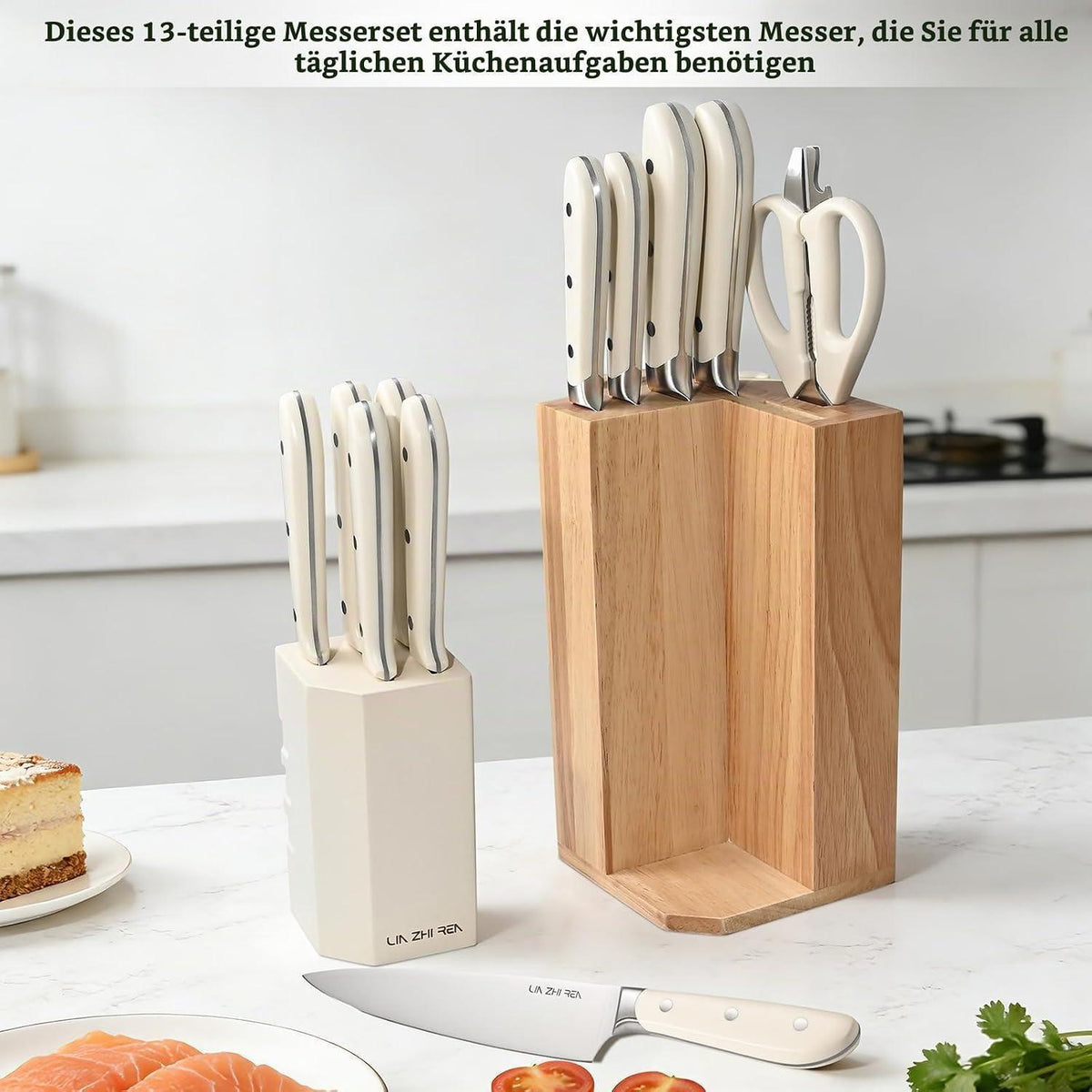 13-teiliges Küchenmesser-Set Edelstahl mit Messerblock & Messerschärfer
