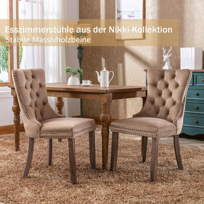 Samt Esszimmerstühle 6er Set mit Massivholzbeinen