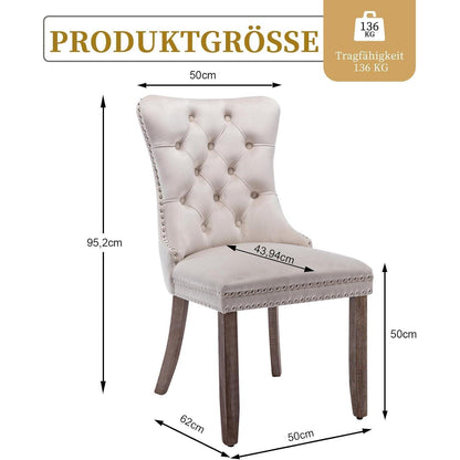 Samt Esszimmerstühle 4er Set mit Massivholzbeinen, Beige