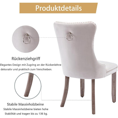 Samt Esszimmerstühle 4er Set mit Massivholzbeinen, Beige